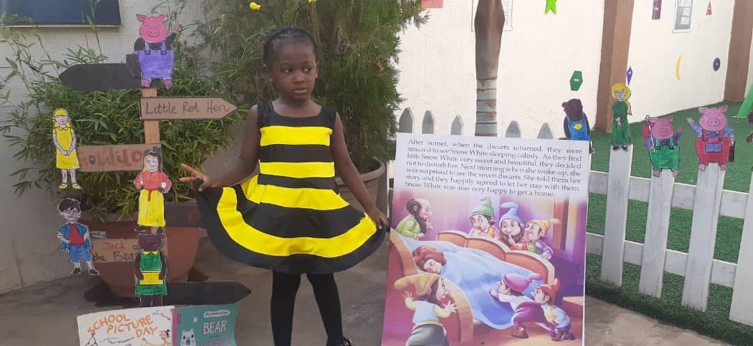 A pupil dressed as a bumblebee for World Book Day