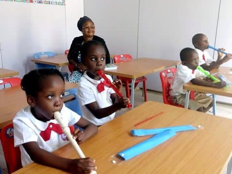 A recorder lesson in the classroom