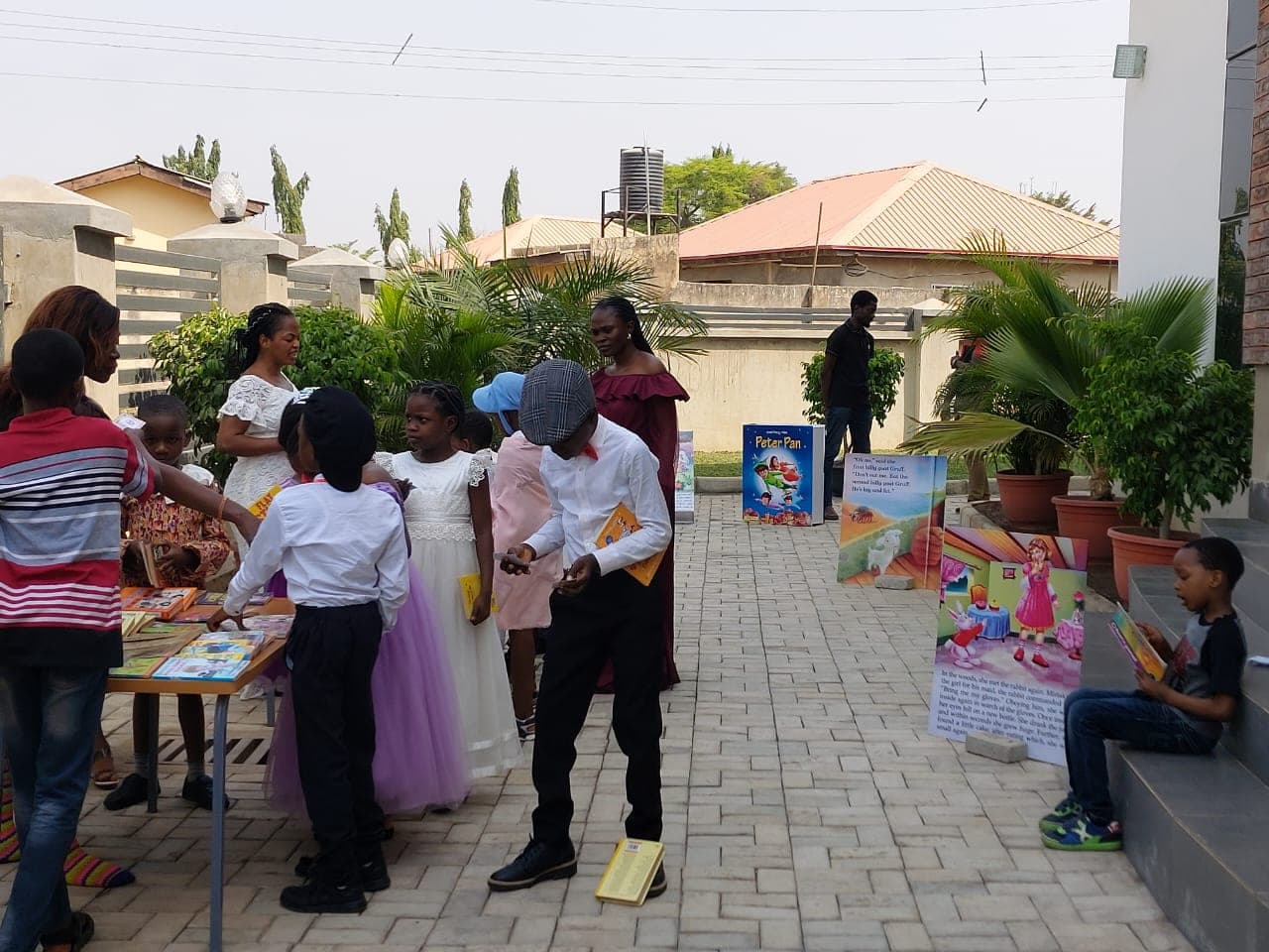 Families and pupils gathered in the school grounds for an end-of-term celebration