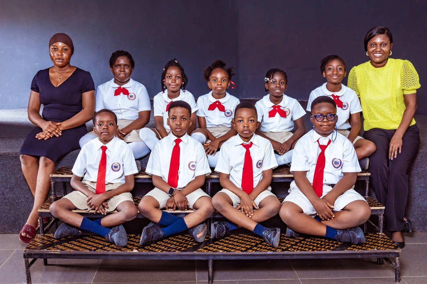 A class and their teachers photographed together