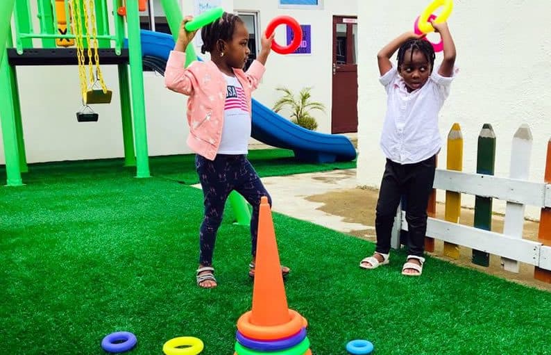 Children at play on the outdoor equipment