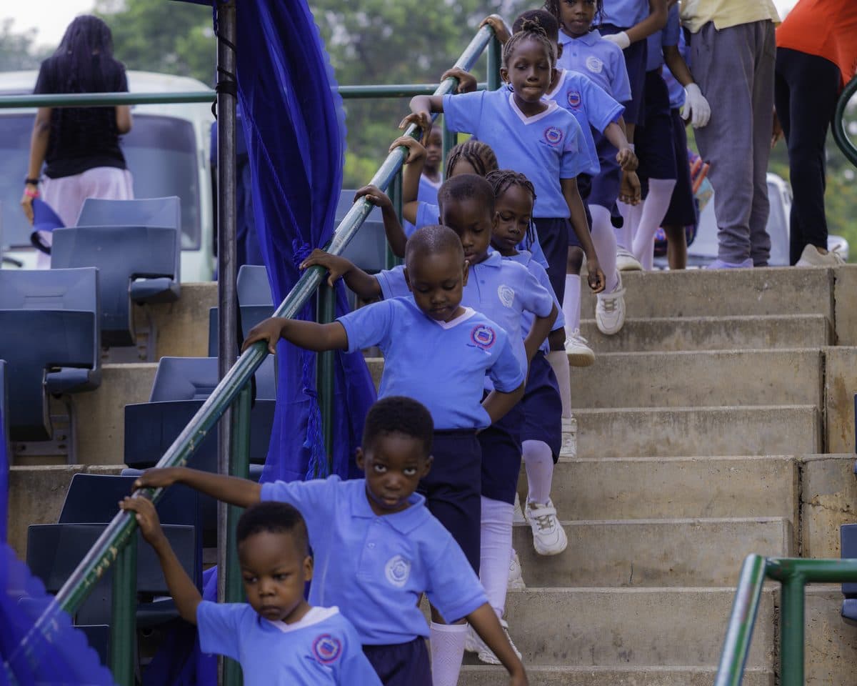 Filing down the steps to the track