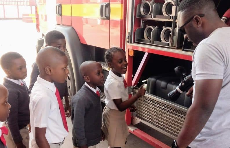 Inspecting the fire engine