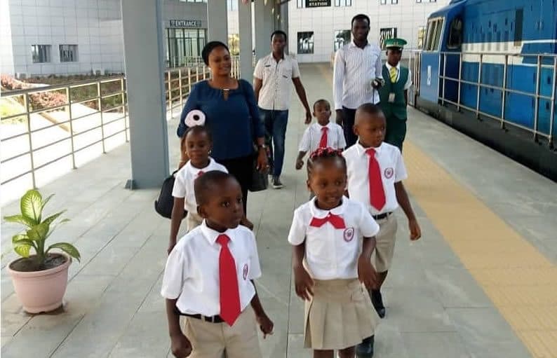 On the platform before boarding the train