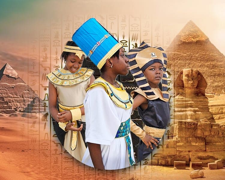 Pupils costumed as ancient Egyptians for our history topic