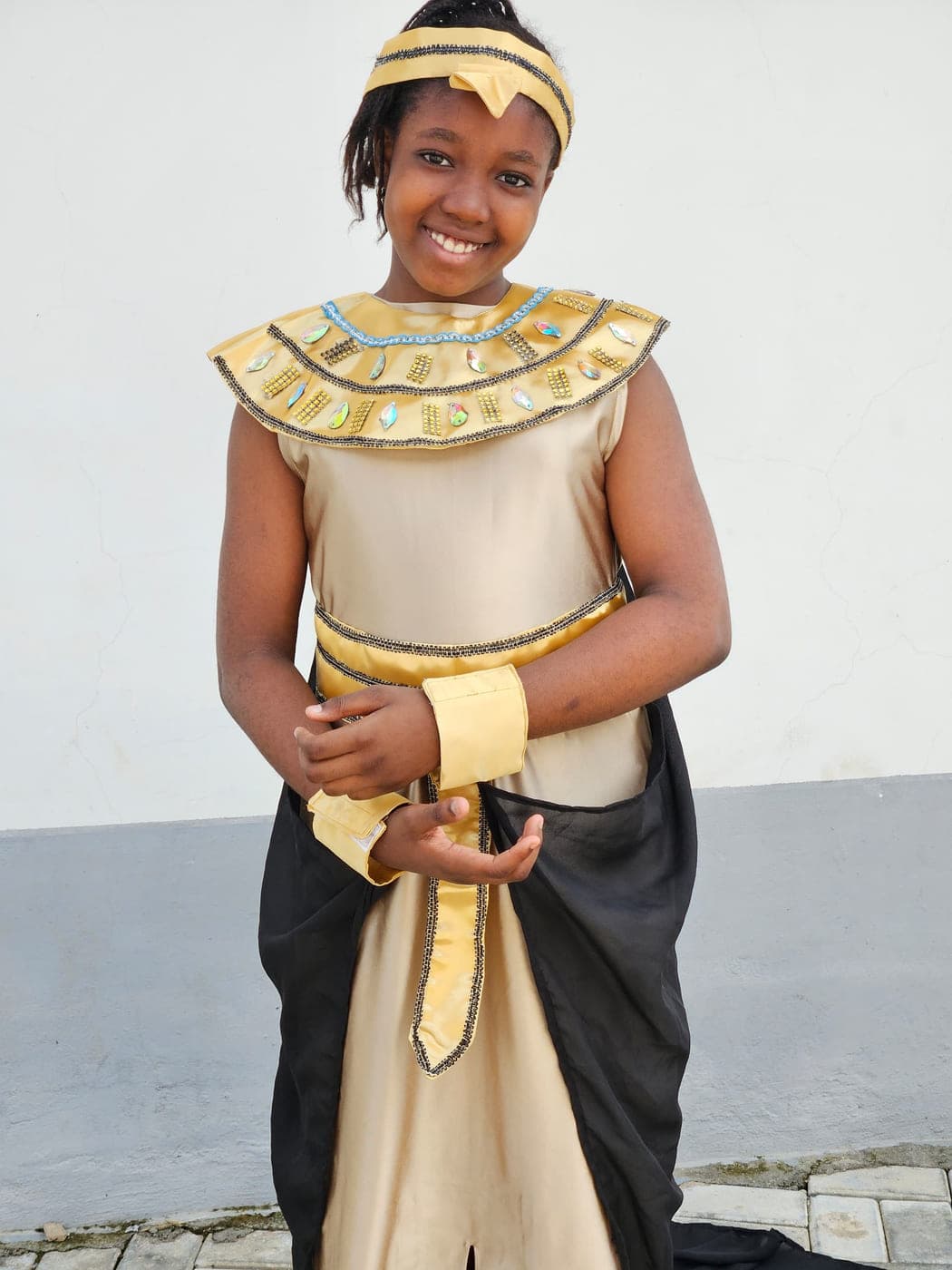 A pupil in full Egyptian costume and collar for our ancient history production