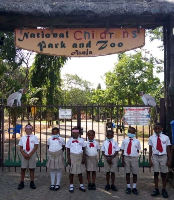 Pupils lined up at the gates of the National Children's Park and Zoo